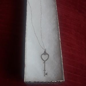Silver diamond heart key necklace